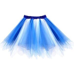 Women's Short Vintage Ballet Bubble Puffy Tutu Petticoat Skirt Blue and White